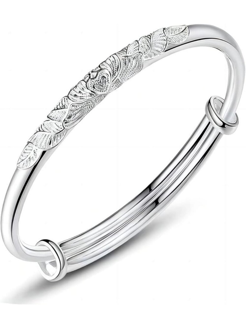 Elegant Adjustable S925 Sterling Silver Bangle Bracelet for Women, 6.4-7.8